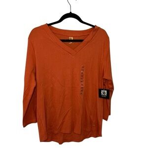 Anne Klein Sport Rust Orange V-Neck 3/4 Sleeve Top Women’s Size XLP NWT